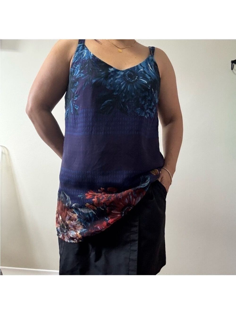 CAbi Blue Asymmetrical Sleeveless Camisole